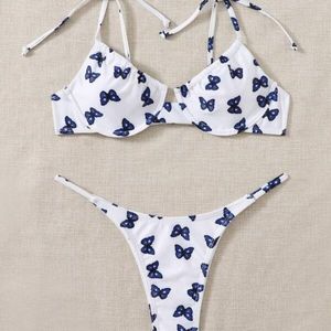 Butterfly Print Underwire Thong Bikini Swimsuit